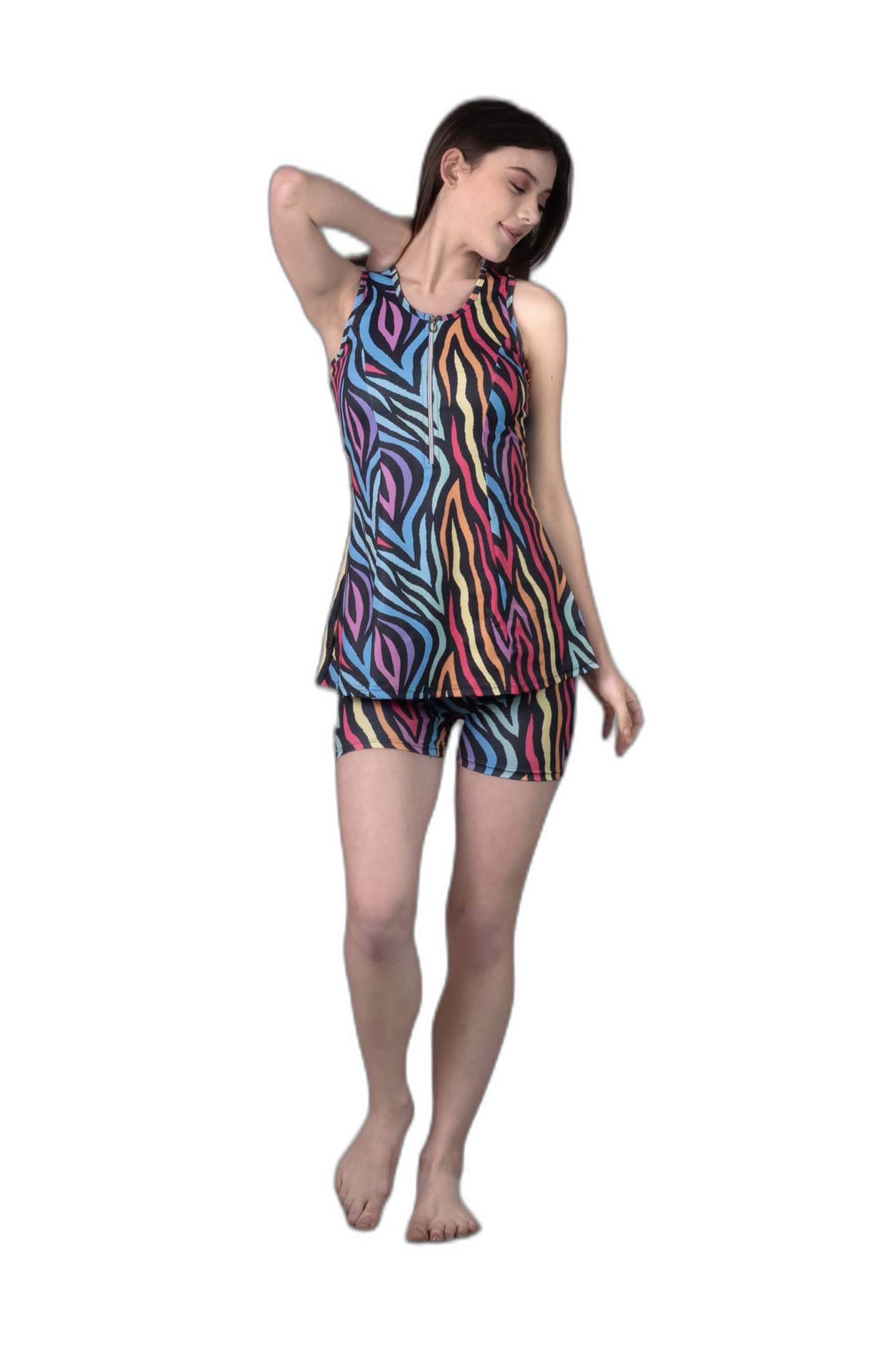 Women's Padded Swimwear with Zipper top and Boyshorts |Swimming Suit for Women