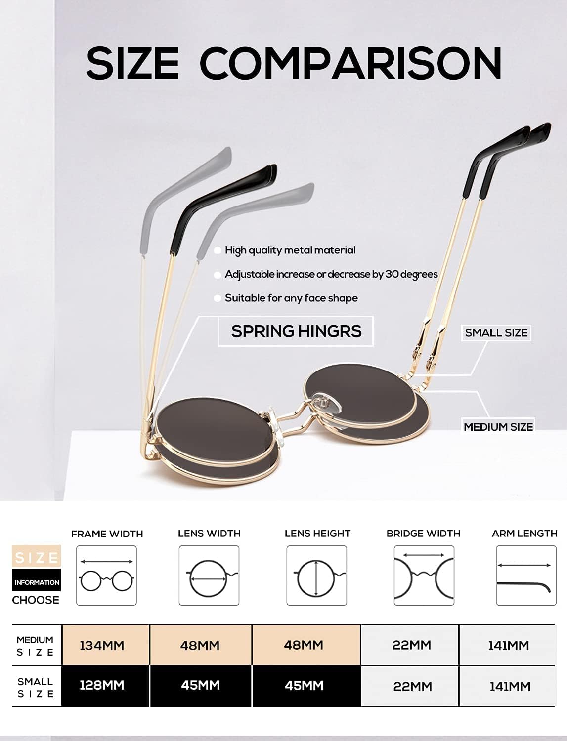 KALIYADI Round Polarized Sunglasses for Men Women Retro Metal Hippie Circle Style Sun Glasses UV Protection