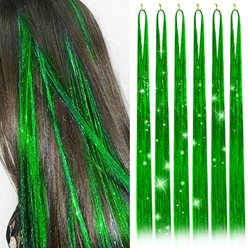 Kit de guirlandes de cheveux avec 1200 mèches de 1200 mèches résistantes à la chaleur – Accessoires de cheveux de fée scintillants pour femmes, filles, enfants, festival, fête (vert)