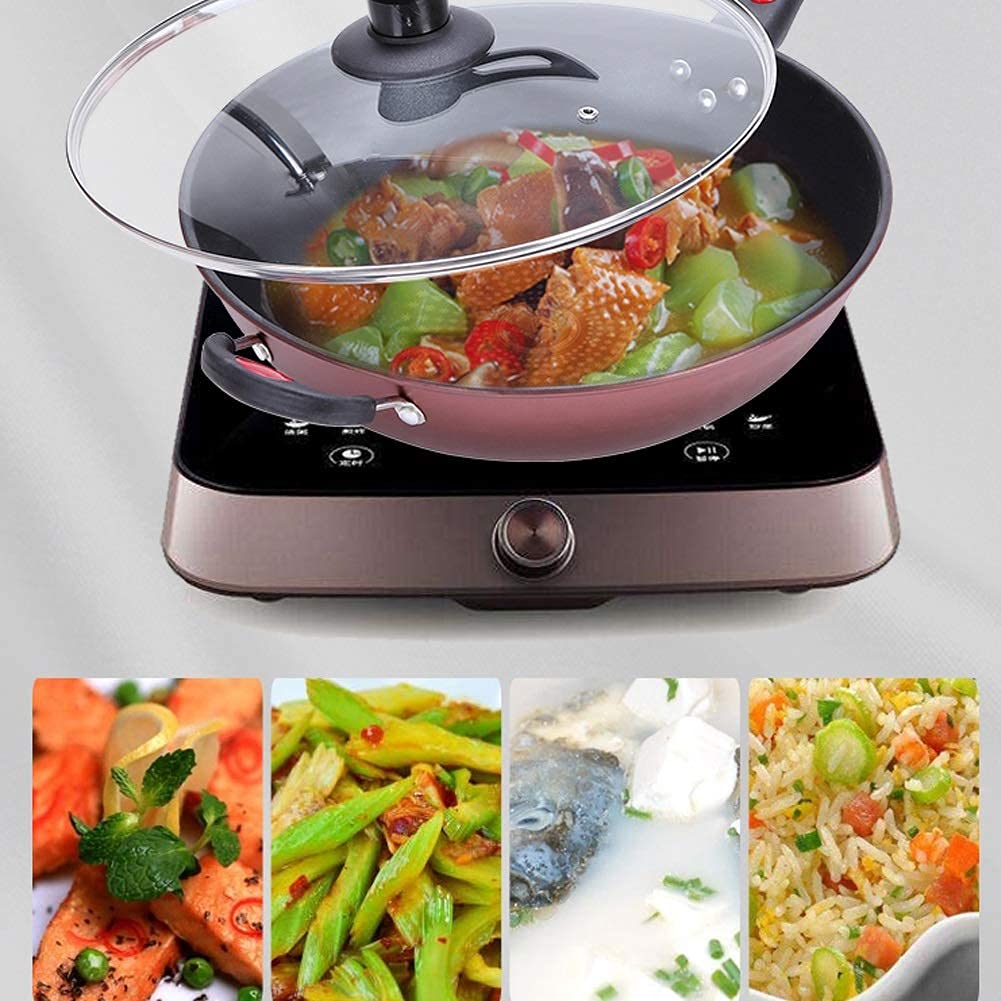 Wielofunkcyjna nieprzywierająca patelnia Wok, odpowiednia do kuchenek indukcyjnych i gazowych, bezdymna, patelnia żeliwna, 4 rozmiary, nieprzywierająca patelnia Wok do Indukcji (Wok 34 cm)