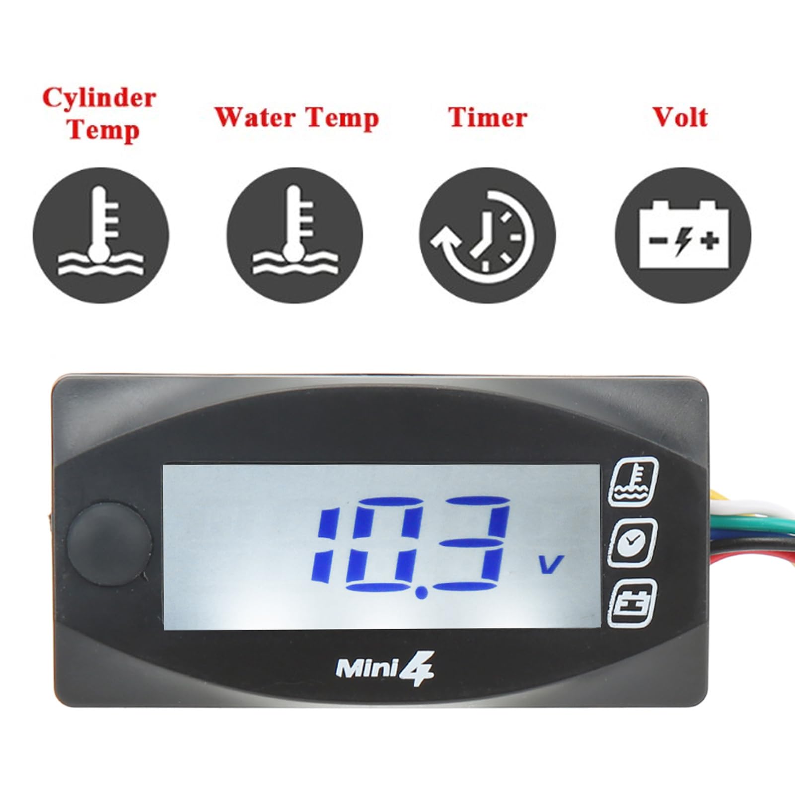 Termometro Digitale per Moto Schermo LCD Misuratore di Tempo di Tensione Dell'acqua del Motore Universale DC12V (18MM)