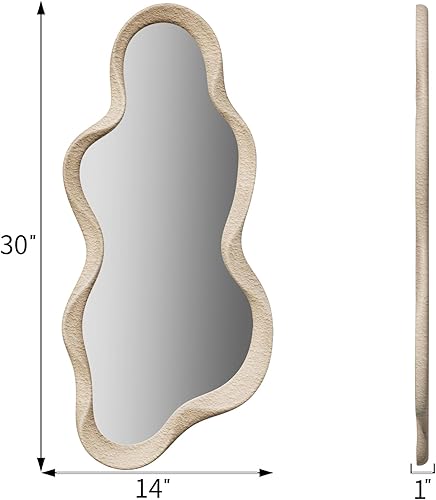 Miniatura 7 de osemy Espejo de pared irregular de 36 x 24 pulgadas, espejo de pared enmarcado de madera, espejo ondulado de pared asimétrico para sala de estar,