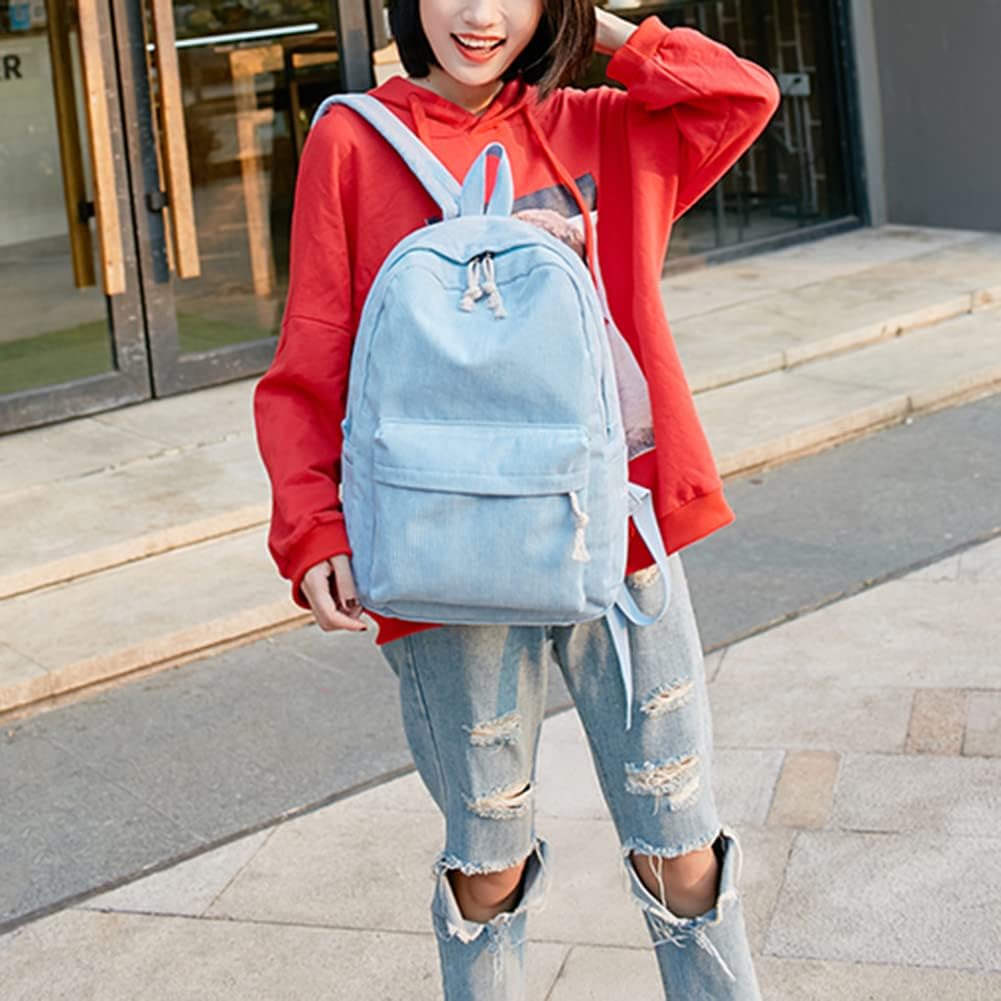 Streamzio Corduroy Backpack - 14 Inch Laptop Bag, Lightweight Aesthetic Bookbag For Travel, Blue