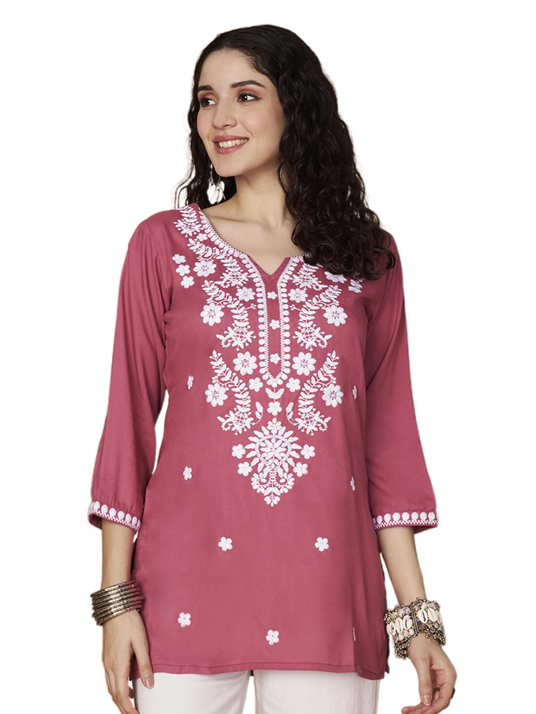 liboza Short Kurti for Women for Jeans, Chikankari Kurtis for Ladies, Lakhnavi V- Neck Women's Tunic Design Kurta, Floral Kurtas & Tunics for Woman-picture-58