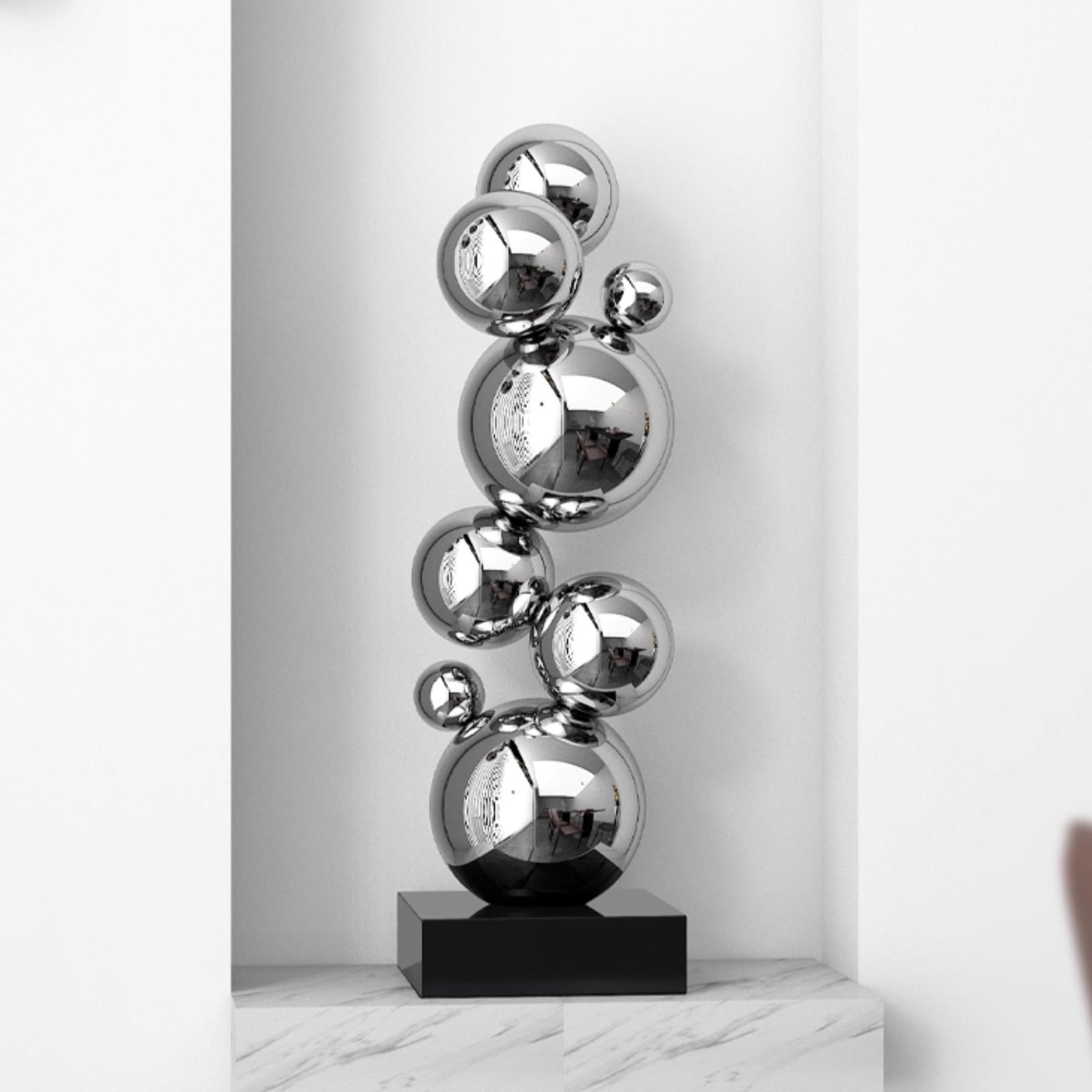 Aottsd 23.6"Silver Stainless Steel Geometric Sphere Sculpture Modern Home Office Decor 23.6In