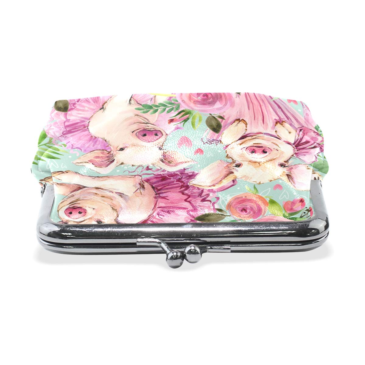 hengpai Pig Flora Coin Purse Pumpkin Leather Coin Pouch Wallet Snap Closure Clutch Bag