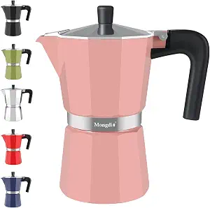  Stovetop Espresso Maker Moka Pot, Stove Top Cuban Coffee Maker, Italian Greca Mocha Pot, 9 Espresso Cups, 15 oz - Pink