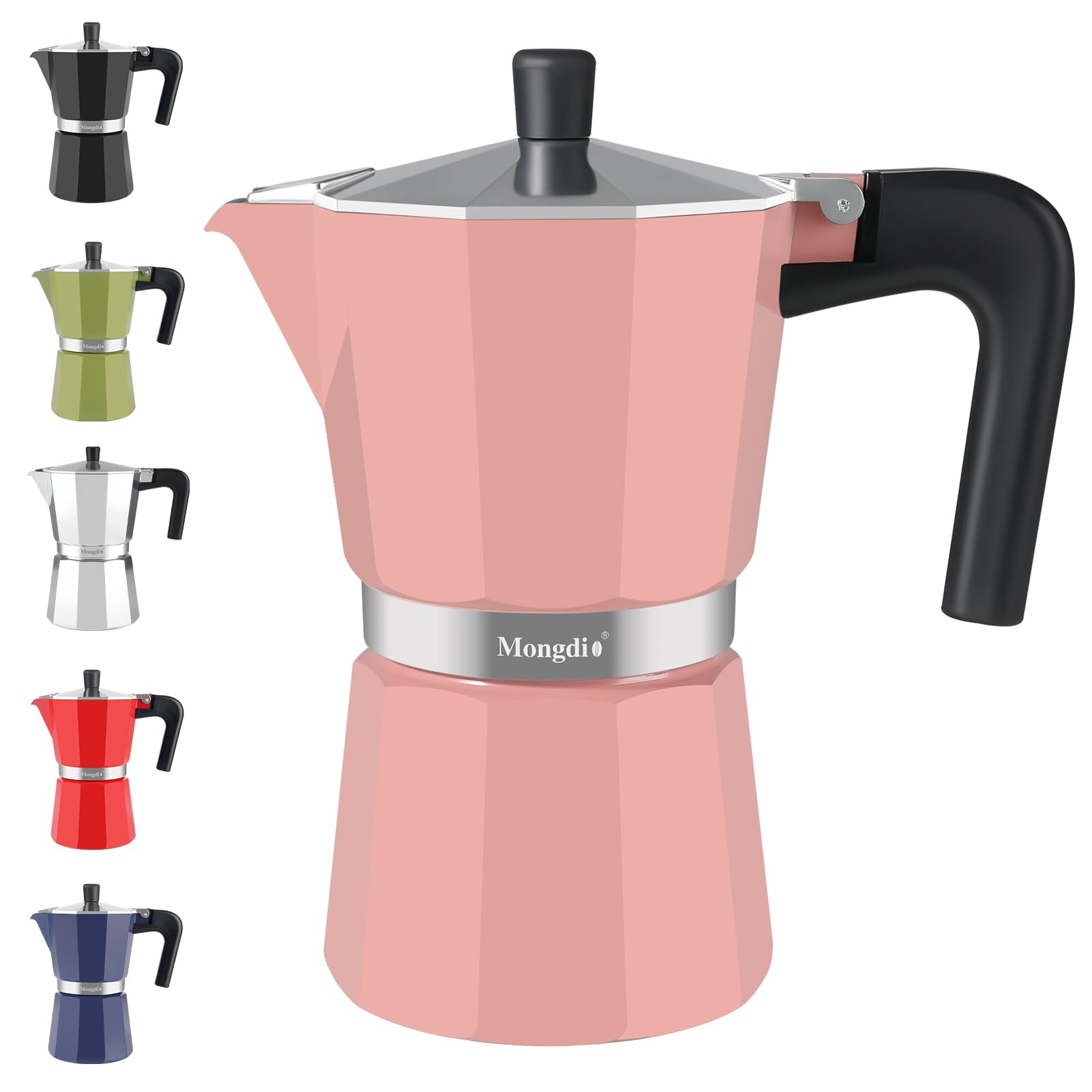 Mongdio Stovetop Espresso Maker Moka Pot, Stove Top Cuban Coffee Maker, Italian Greca Mocha Pot, 9 Espresso Cups, 15 oz - Pink