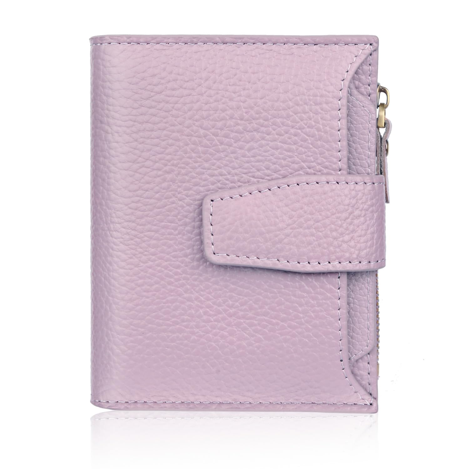 FT FUNTOR Small Wallet for Women Genuine Leather Bifold Compact RFID Blocking Zipper Pocket Ladies Credit Card Slots Purse with ID Window (Lychee