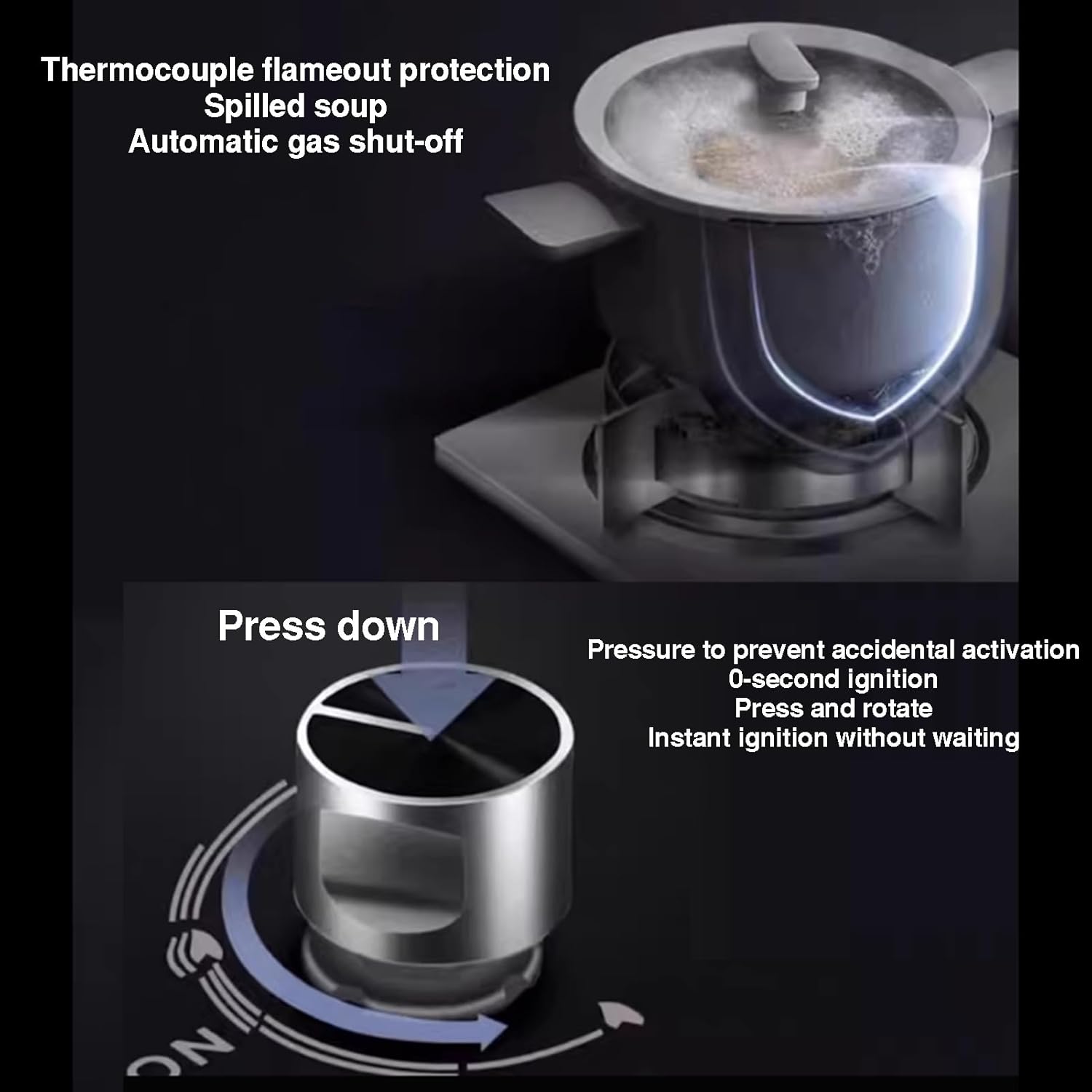 42cm Portable Gas Stove, Cooker 1 Burner,5.2KW 9-cavity Cooktop,with Flame Failure Protection and Tempered Glass Panel,for Home Outdoor(NG)