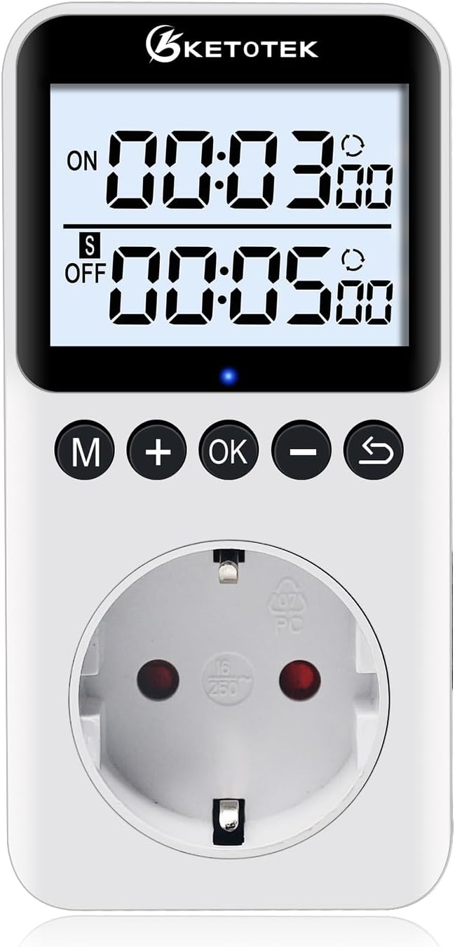 Prise Thermostat KETOTEK Avec Sonde 3m - Contrôle Température -40°C à 120°C - Pour Frigo, Serre, Couveuse