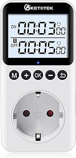KETOTEK KTTS02 Digitale Zeitschaltuhr Steckdose mit Hintergrundbeleuchtung, Endloszyklus Schalter, Countdown Timer Steckdose, Innen Timer für Lampen, Aquarium（16A 230 V 3680W）