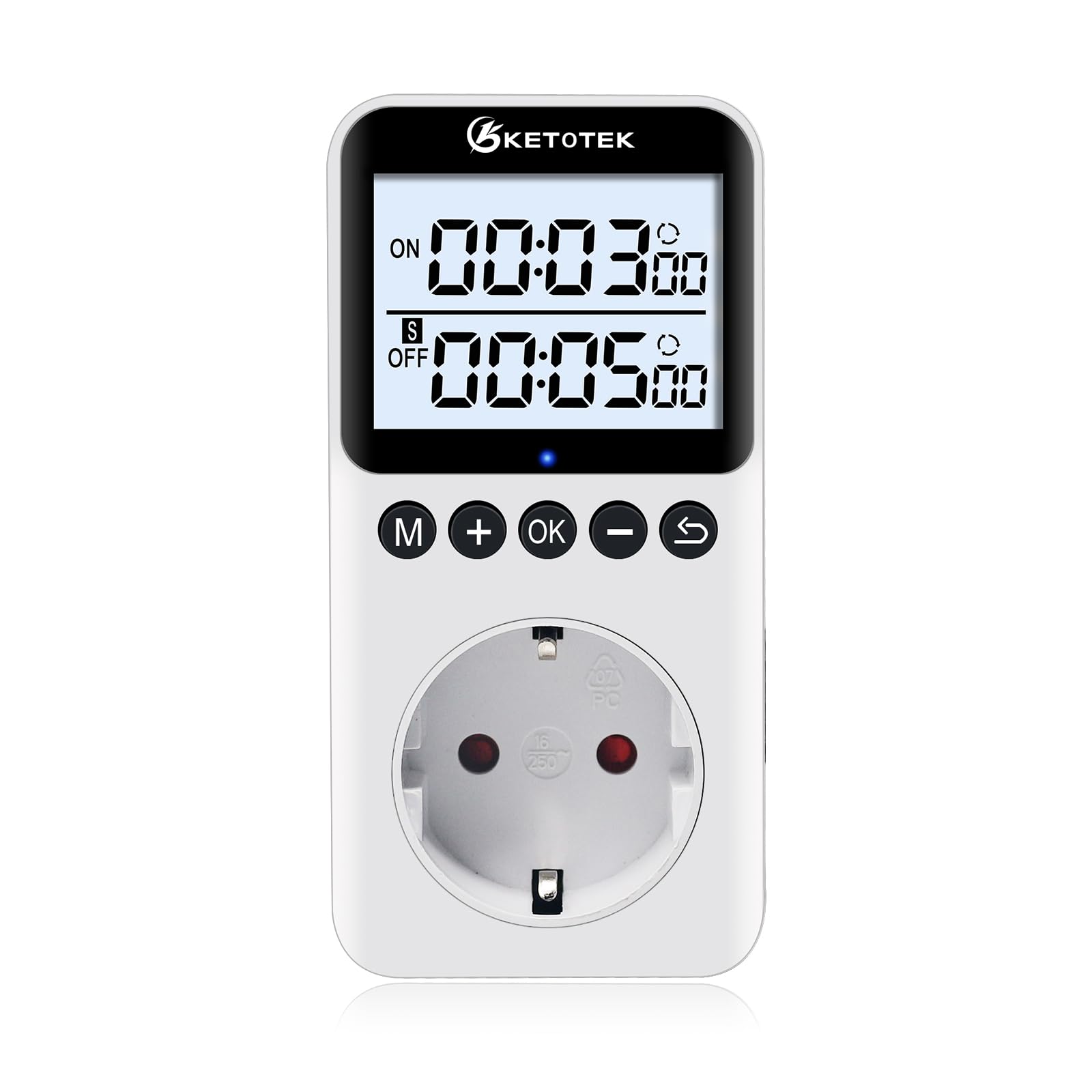 KETOTEK KTTS02 Minuterie numérique avec rétro-éclairage, interrupteur à boucle continue, compte à rebours, minuterie interne pour lampes aquarium (16 A, 230 V, 3680 W)