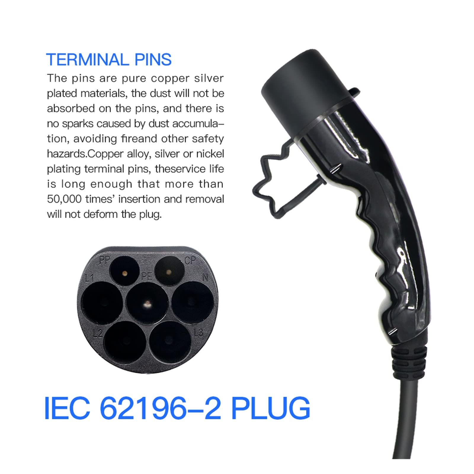 Cavo di Ricarica EV 32A 22KW T3 Phase Cavo for Veicoli Elettrici 4M Tipo 2 IEC 62196 Stazione di Ricarica EVSE Spina da Femmina A Maschio Ricarica Sicura(16A 1P T2 to T2)
