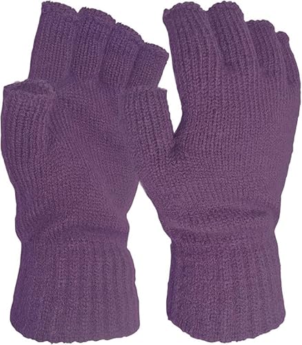 GIFTIDEAZZ TIMELESS GIFTS THAT REFLECT YOUR STYLE Ladies Handy Glove Thermal Acrylic SpandexFullfinger & Fingerless Winter GlovesPURPLE-HALF