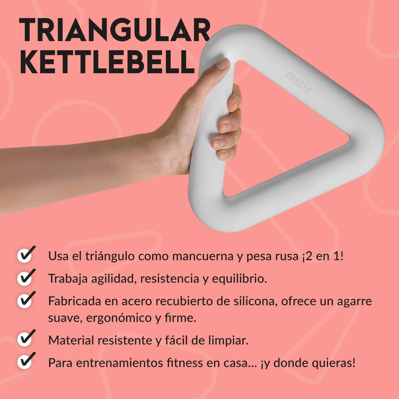 FITFIU Fitness - Pesa Rusa Kettlebell de 3,2kg con Agarre ergonómico, Triangular Kettlebell