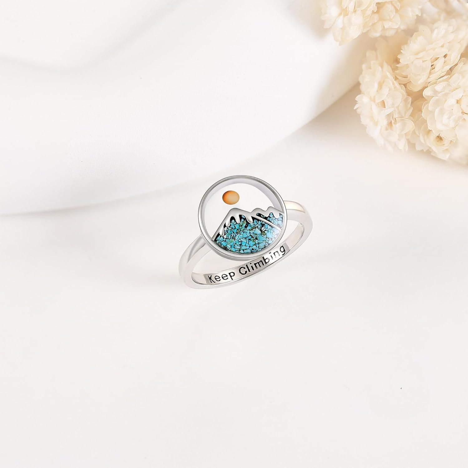 Mustard Seed Mountain Ring Sterling Silver Mountain Turquoise Ring Climbing Christian Inspirational Jewelry for Women Size 6 7 8 9 - Image 4
