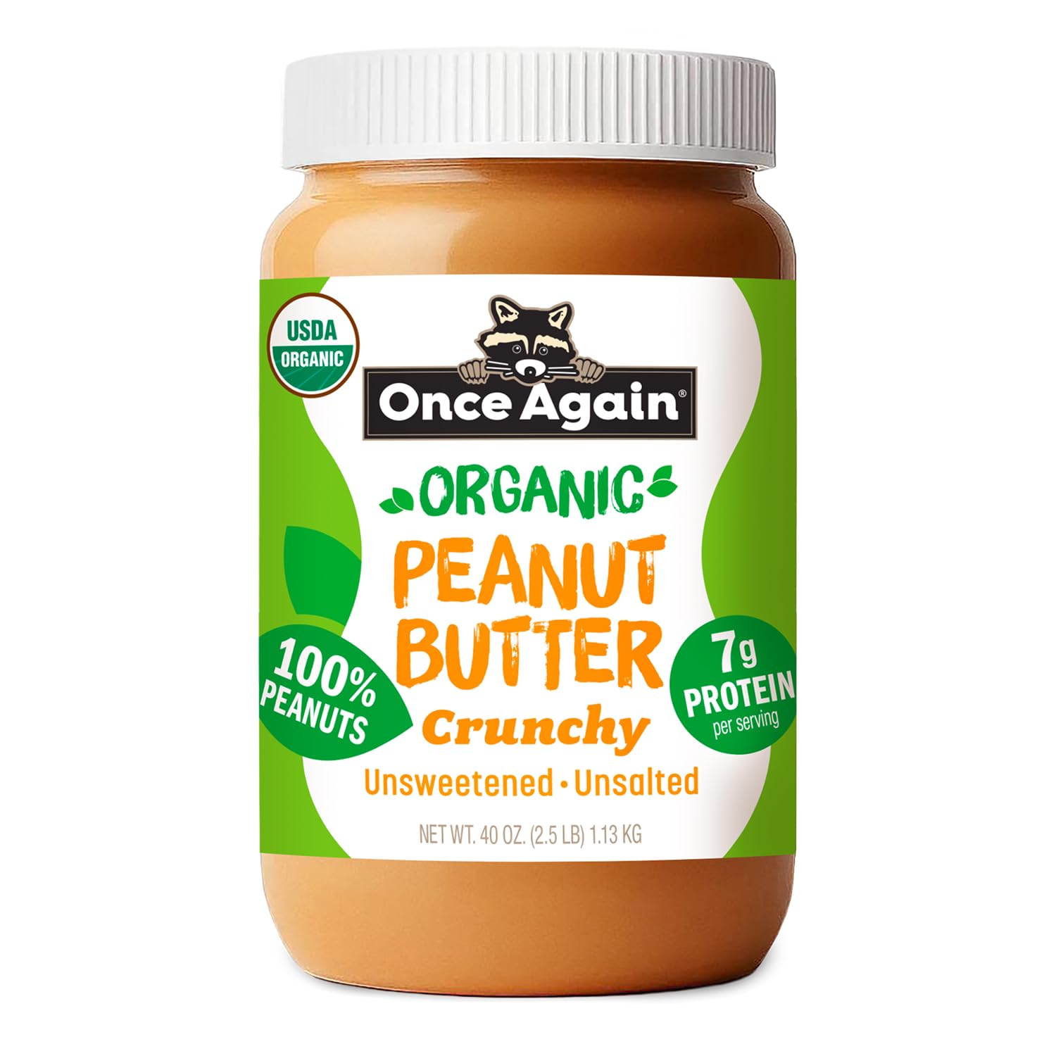 Once Again Organic Crunchy Peanut Butter No Sugar Added - Large 2.5 Pound Jar - Single Ingredient, Unsalted, Natural Peanut Butter No Palm Oil -