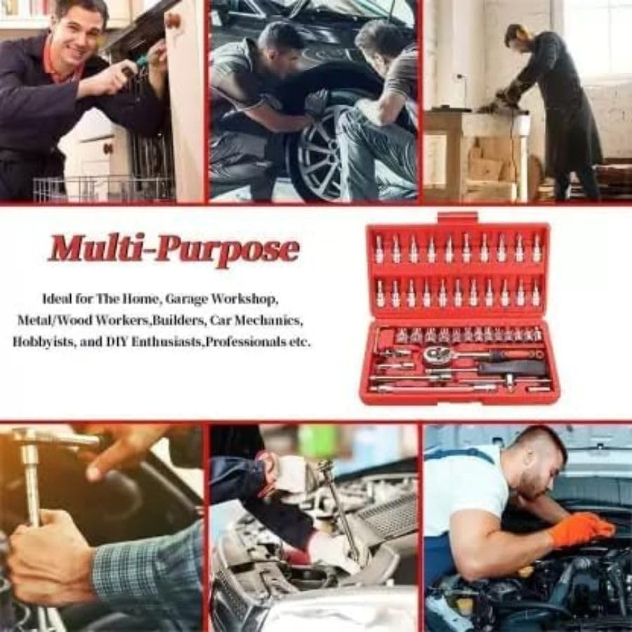 Image of 46 in 1 Pcs Tool Kit & Screwdriver and Socket Set, Multi Purpose Combination Hand Tool Case for Home, Office, Bike, Car, Laptop, and Electronic Repairs (46 in 1 Tool Kit)