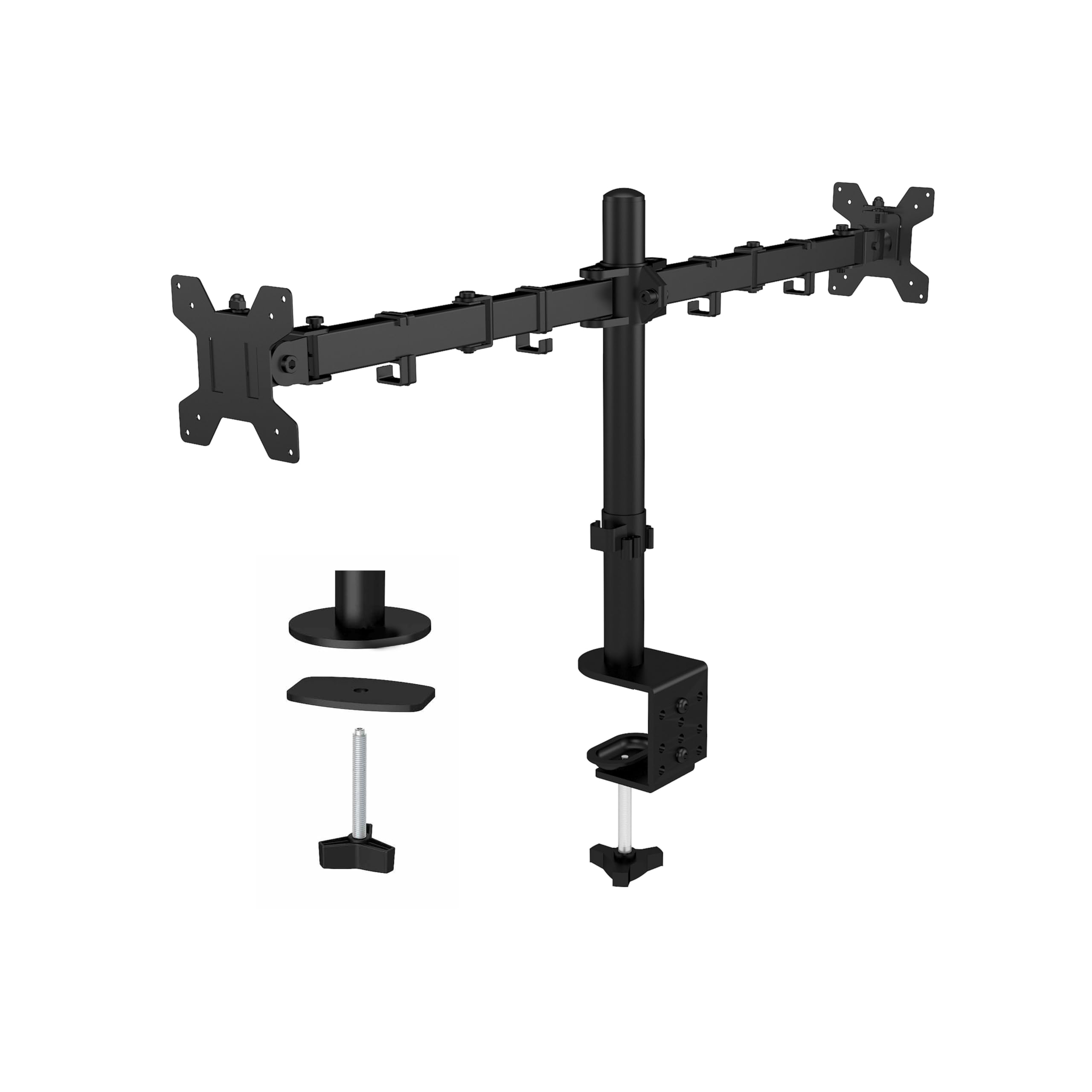 Techly 624421 Supporto da Scrivania per 2 Monitor 13-27" a Morsetto o Vite Passante Nero