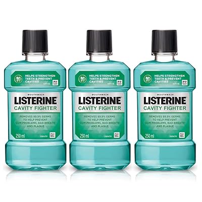 Listerine Cavity Fighter Mouthwash Liquid, Removes 99.9% Germs, prevents cavities, 250ml Combo Pack of 3 (Buy 2 Get 1 Fr