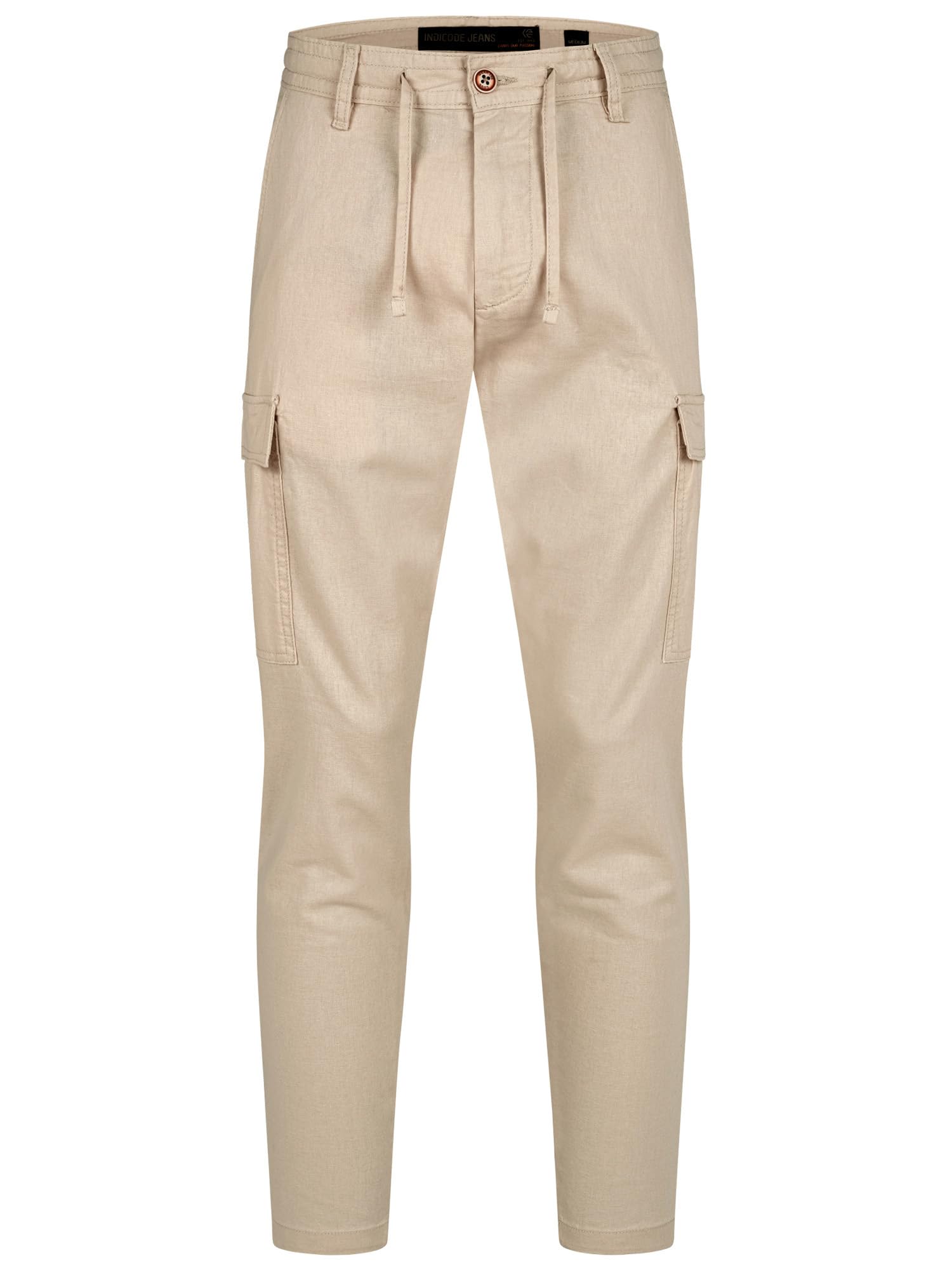 Indicode Herren Leonardo Cargohose aus Leinen & Baumwolle Atmungsaktiv | Atmungsaktive Cargohose aus Leinen und Baumwolle, Herrenhose, Stoffhose, Arbeitshose, Outdoorhose, Freizeithose für Männer