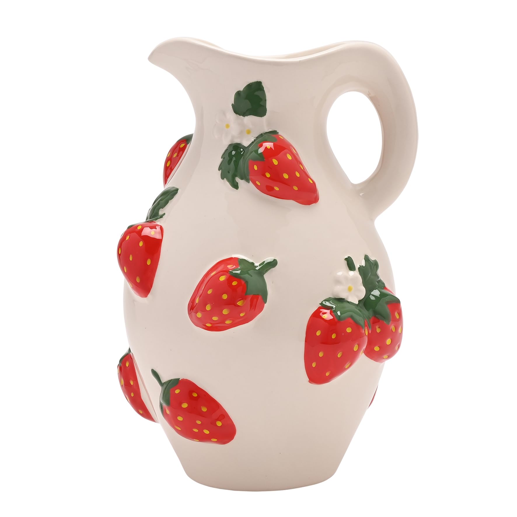 The Cottage Garden Pichet peint à la main en céramique Motif fraises | Avec motif floral vintage de campagne | Pichet de cuisine décoratif ou vase à fleurs pour décoration d'intérieur rustique
