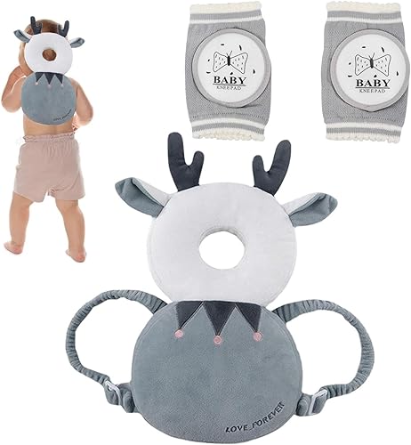TinySafeHaven Protector de cabeza de bebé con rodillera, mochila para andadores con correa ajustable, cojín de seguridad para la cabeza para bebés,