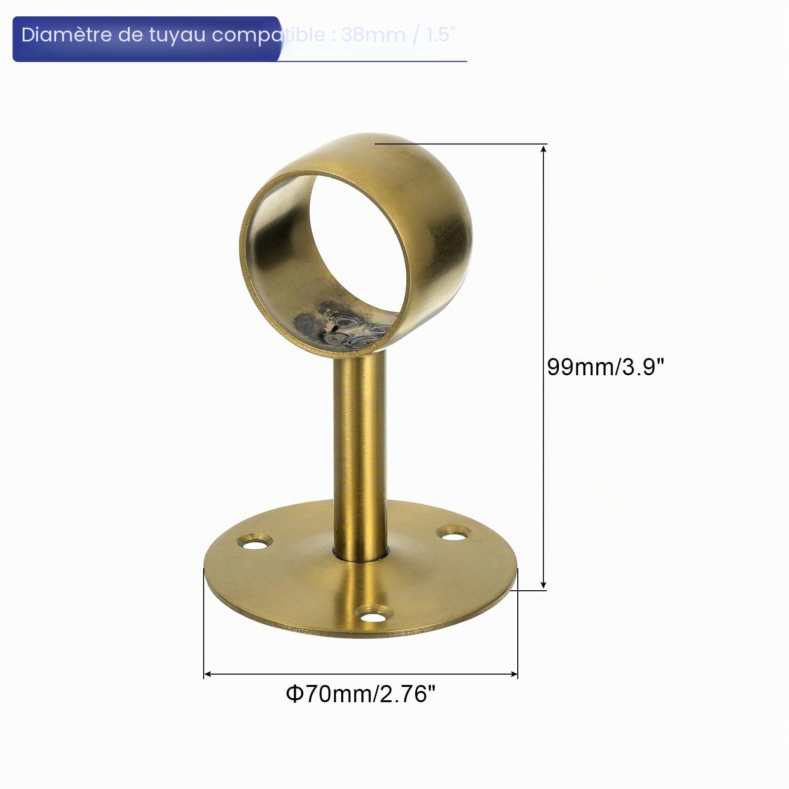 QUARKZMAN 4 Pièces Support de Tringle à Rideau de 1,5 Pouces Doré | Support de Plafond pour Tuyau de Fixation, Support de Tringle en Acier Inoxydable avec Vis
