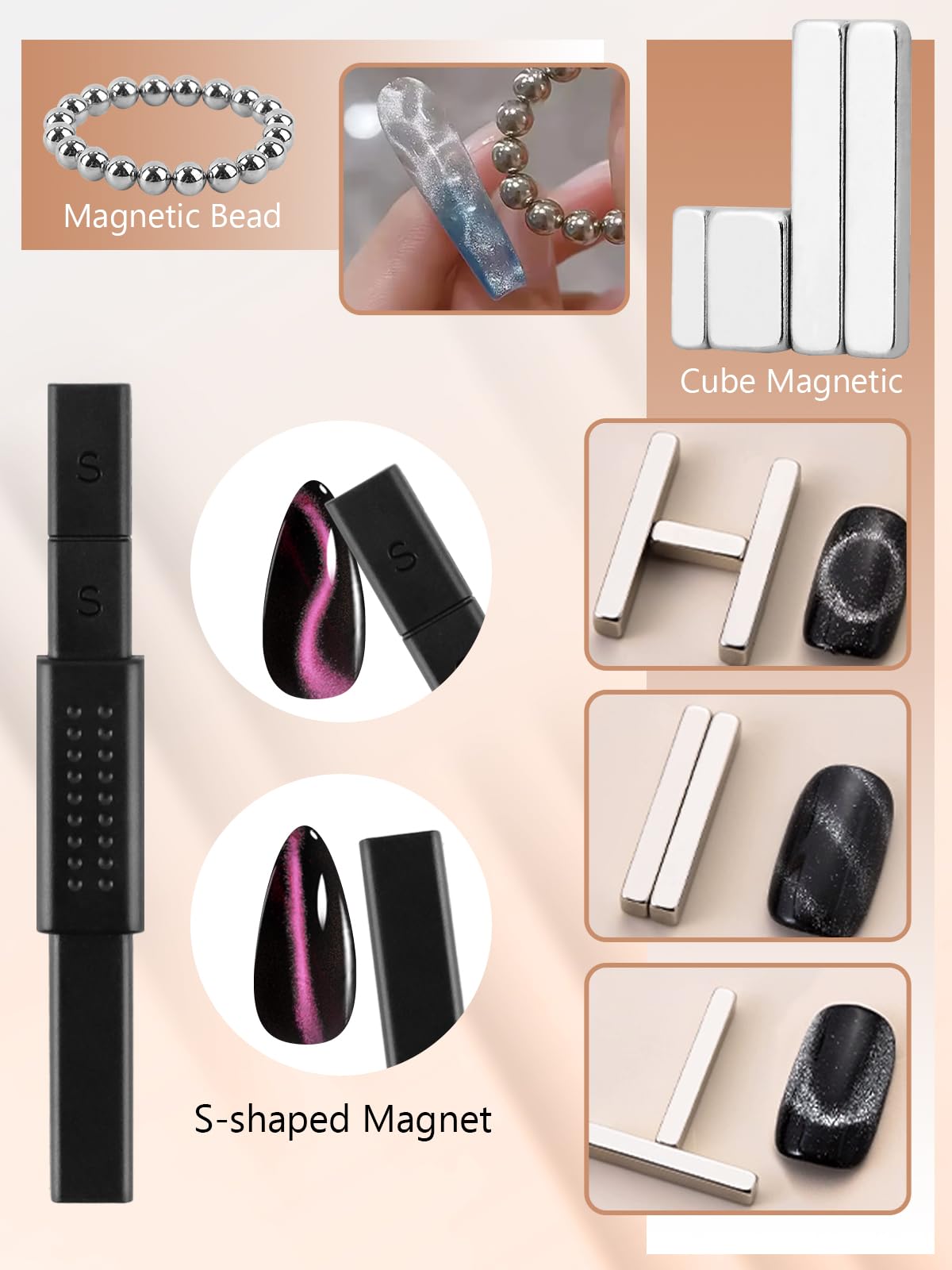 EBANKU 28PCS Cat Eye Magnete Bastone per Unghie Set, Magnetico Stick Magnete per Unghie - Nail Art Tool Uso con Occhio del Gatto UV Gel Polish Polvere o Smalto