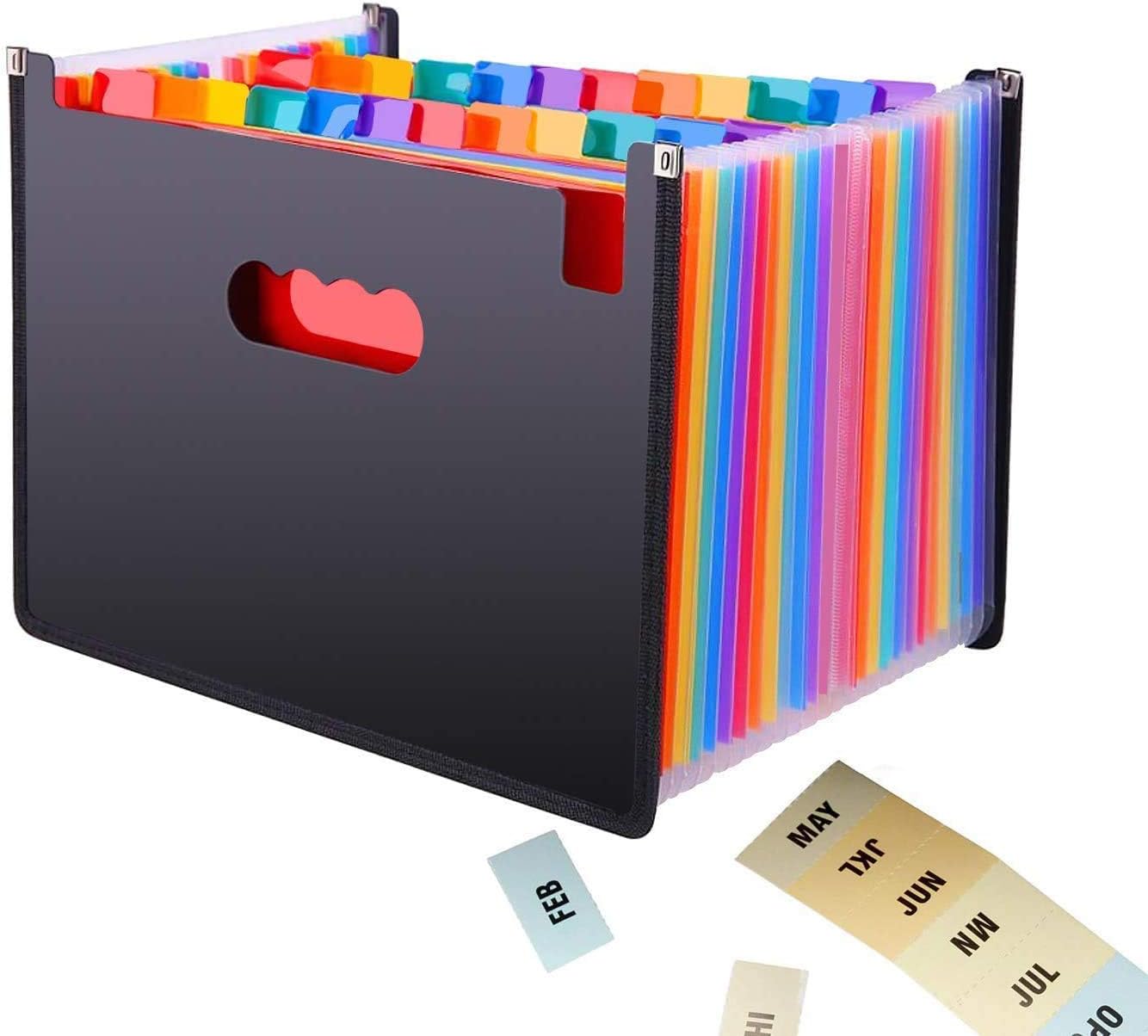 Upgrade Expanding File Organiser, KABB 24 Pocket A4 Document Folder, Multicolor Portable Flexible Accordion File Folder High Capacity Document Holder for Business/Office/Study