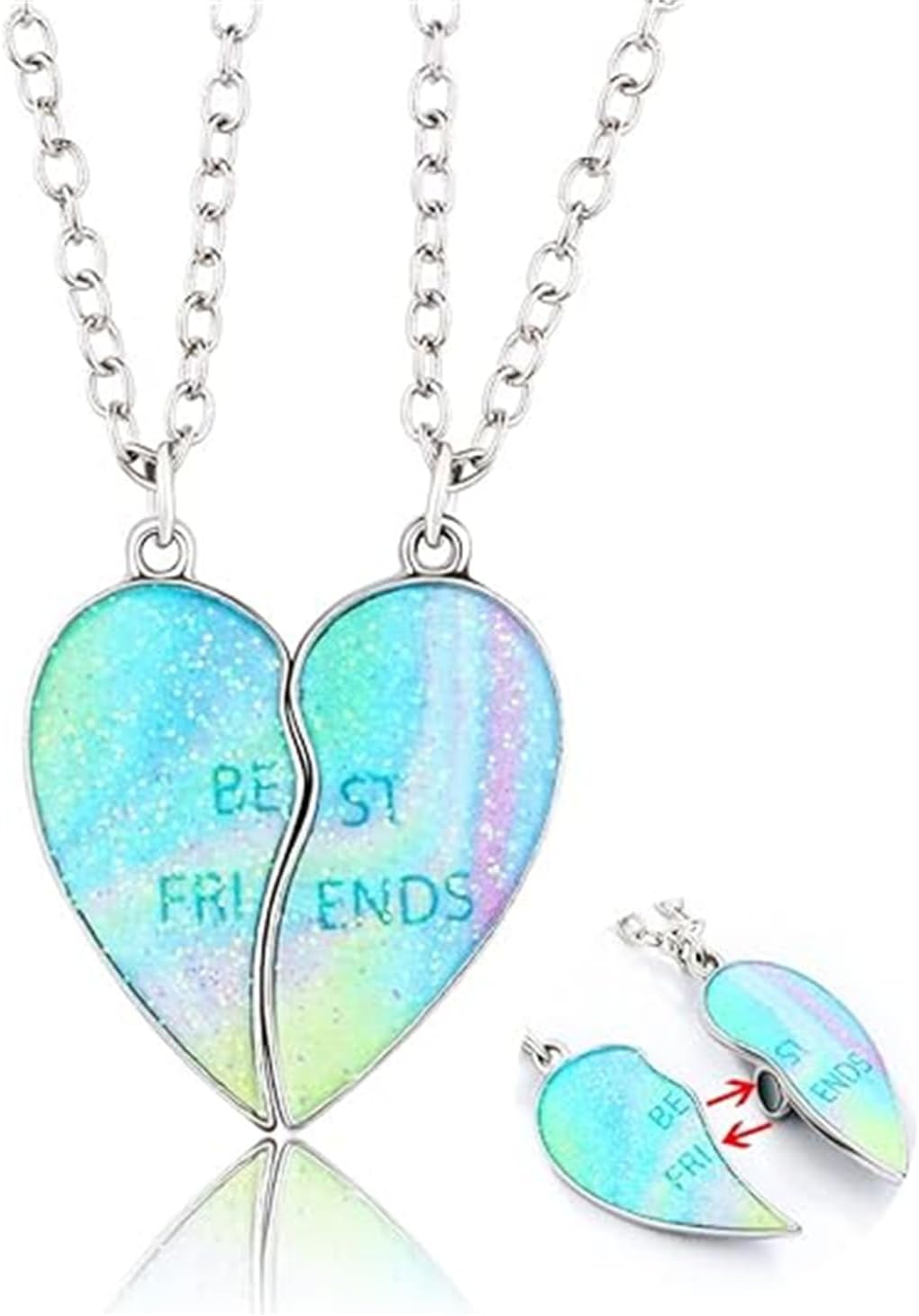 Best Friend Necklaces for 2, Azonee BFF Necklace Heart Pendant Friendship Necklace, Sister Necklace Set for Best Friends Jewelry Birthday Valentine Gifts