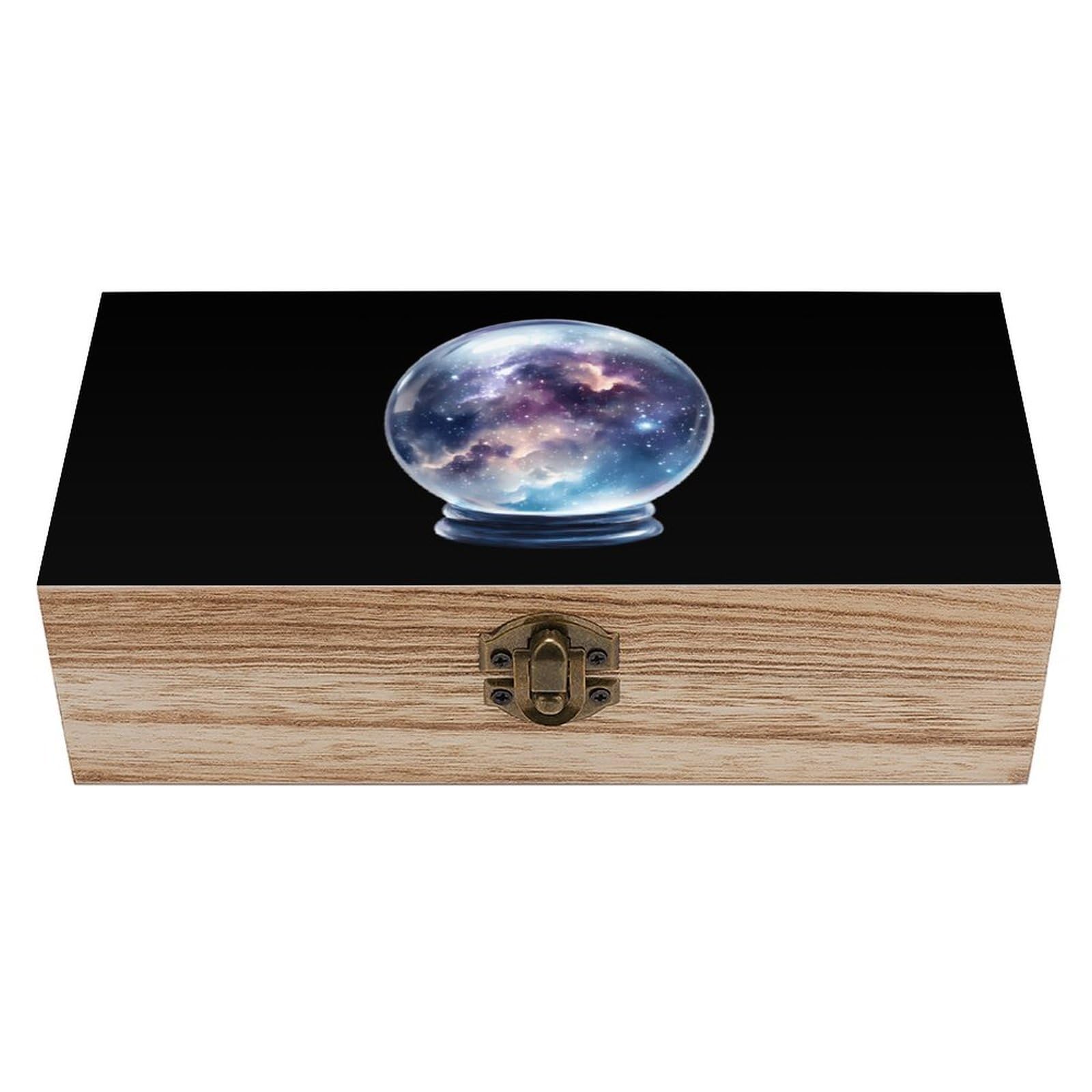 HLBSDM Crystal Ball Cosmos Galaxy Wooden Storage Box Craft Memory Keepsake Treasure Chest Box Jewelry Organizer