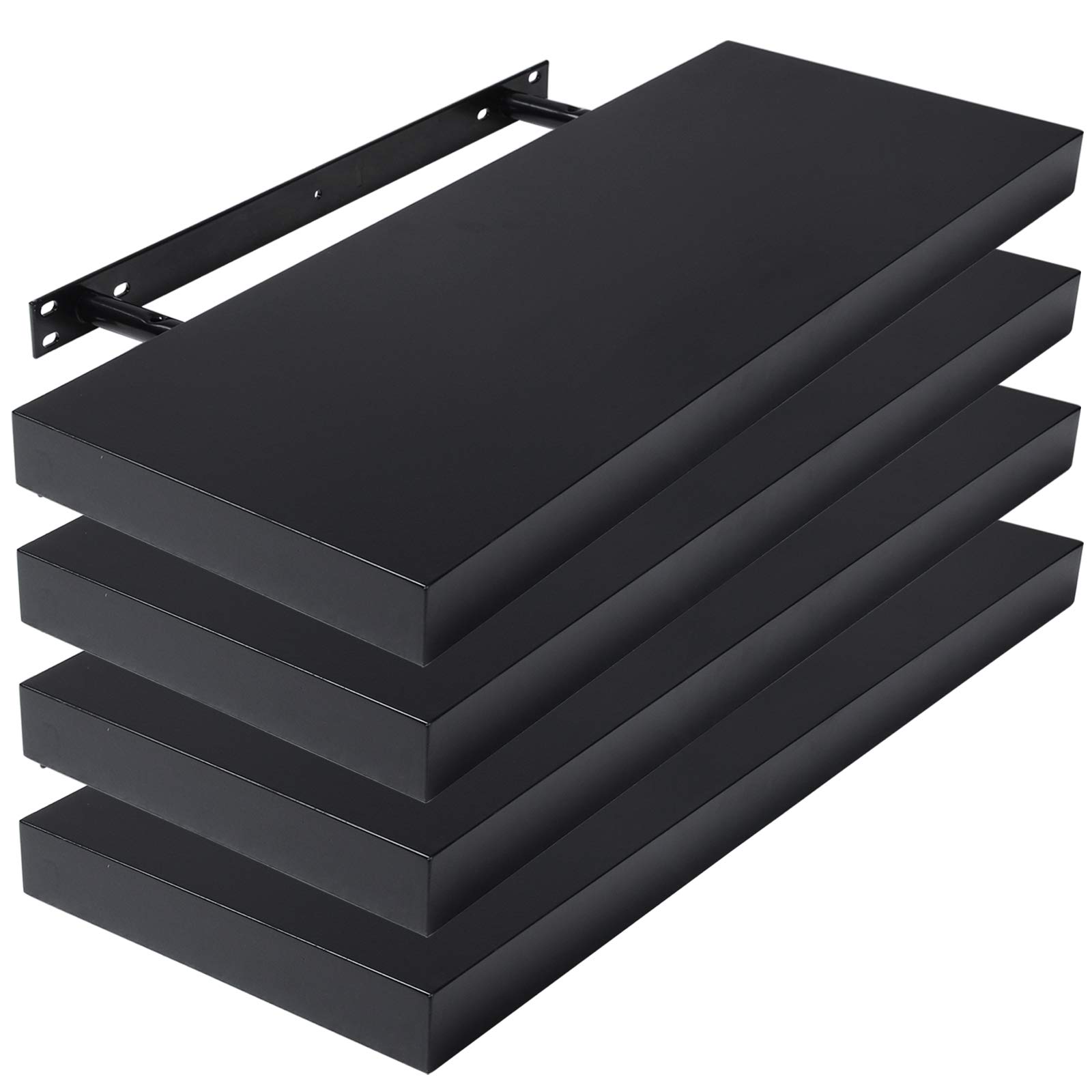 Lestarain Juego de 4 Estante Balda Flotantes Pared Madera 40cm Estanteria Pared Negra Libreria Repisas Invisibles Decorativo CD para Salon Dormitorio Cocina