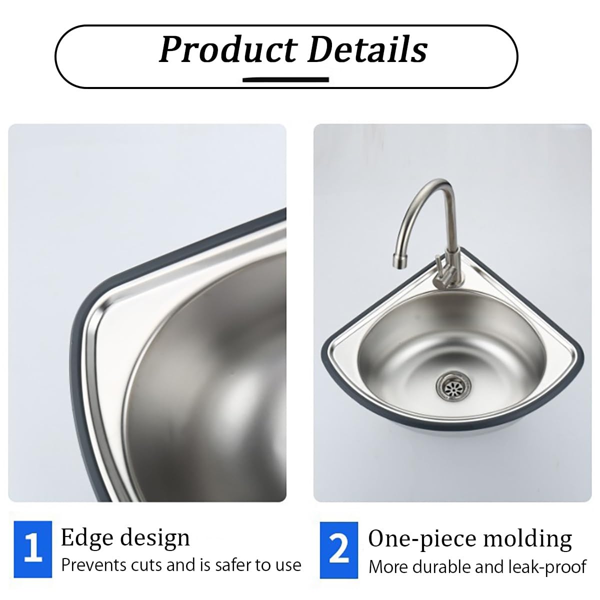 Pequeño Fregadero De Esquina De Acero Inoxidable,Lavabo De Baño De Montaje En Pared Triangular,Lavabo De Lavabo De Un Seno Triangular Pequeño,Con Escurridor,Acabado Cepillado