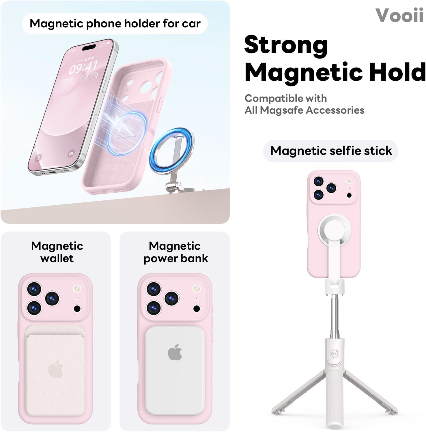 Vooii Magnetic for iPhone 17 Pro Case, Compatible with Magsafe (Premium Liquid Silicone) (Integrated Camera Control Button) Full Body Protective Anti-Scratch Microfiber Lining 6.3, Chalk Pink