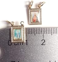 Vista 5 de SIFRIMANIA Collar de escapulario católico con Sagrado Corazón de Jesús y Virgen María milagrosa colgante en cadena de collar