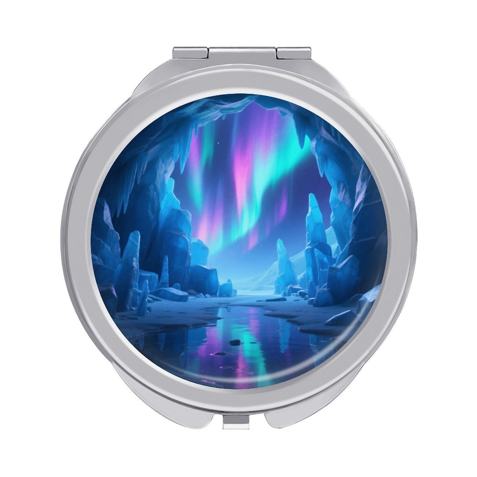 Fekiloot Style Ice Cave Wonders Travel Makeup Mirror Handheld Compact Mirror Portable Pocket Mirror Double-Sided 1X/2X Magnifying For Handbag And Purses
