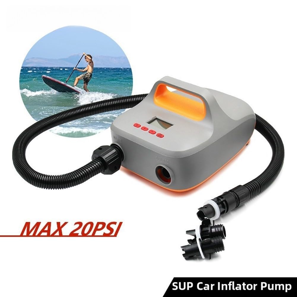 Honseadek Pompe à air électrique pour planche à pagaie, gonflable haute pression 12 V | Pompe jusqu'à 20 psi, booster portable rapide pour kayak, planche de surf, radeau et bateau avec 3 buses