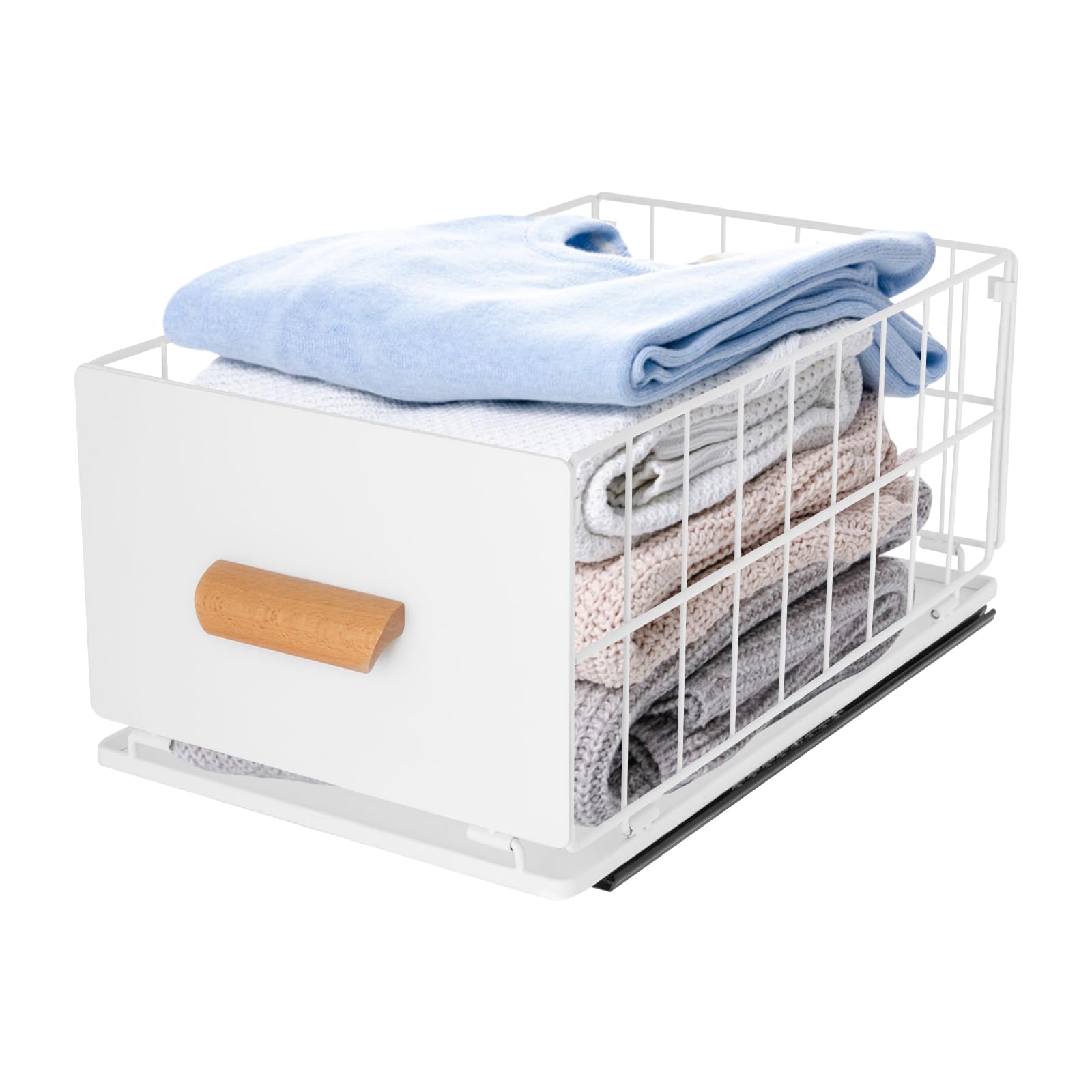 Cassetto telescopico estraibile per cassetto da cucina, armadietto, nastri adesivi, cestello per armadio con colla, non necessita di forature e chiodi, bianco, 40 profondità x 24 x 18 altezza