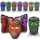 [ Flickering Colorful Lights ] 12 Pack Halloween Skull Tealights Candles, LED Skull Lights Flame Less Candles Battery Operated Lighted Halloween Table Decorations Home Indoor Mantel Fireplace Party