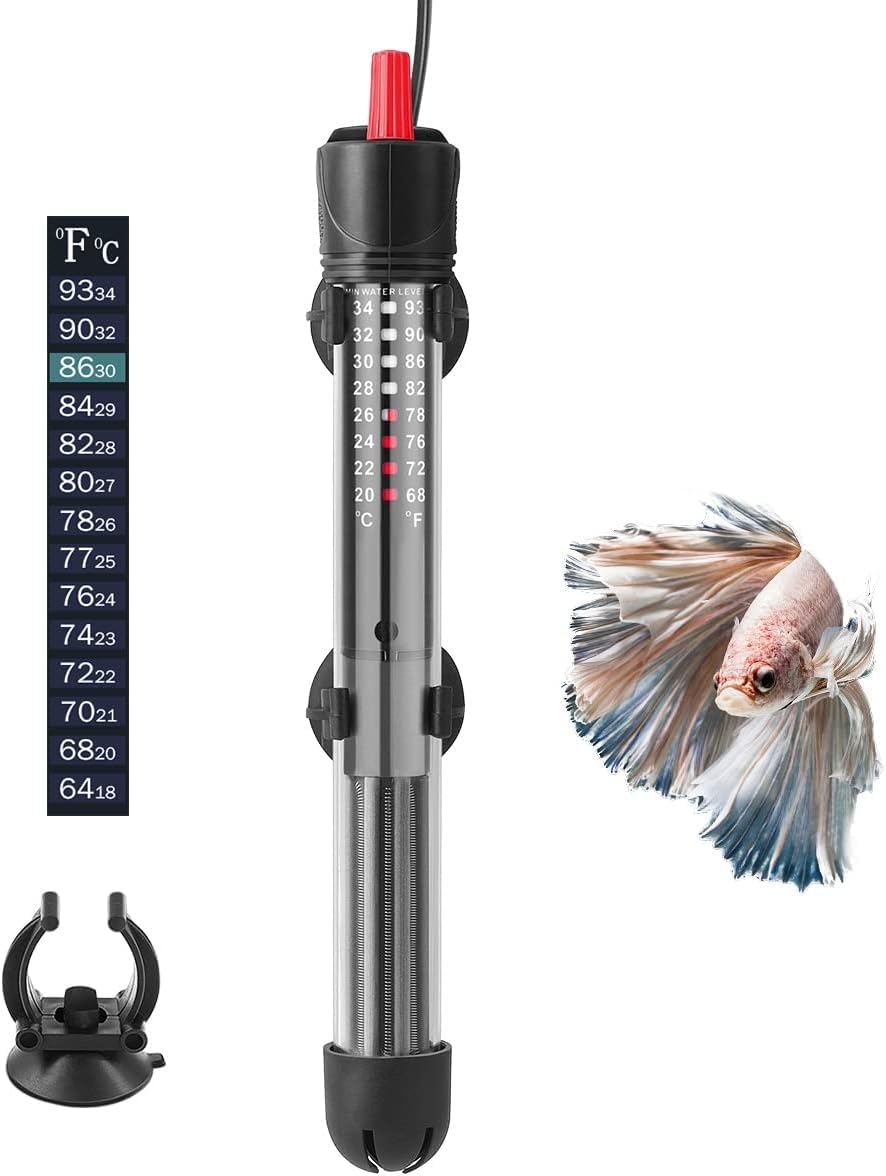 FEDOUR Calentador de Acuario, 50W 100W 300W Calentador de Acuarios de Temperatura Ajustable, Calentador de Acuario Sumergible con ventosas, termostato para peceras