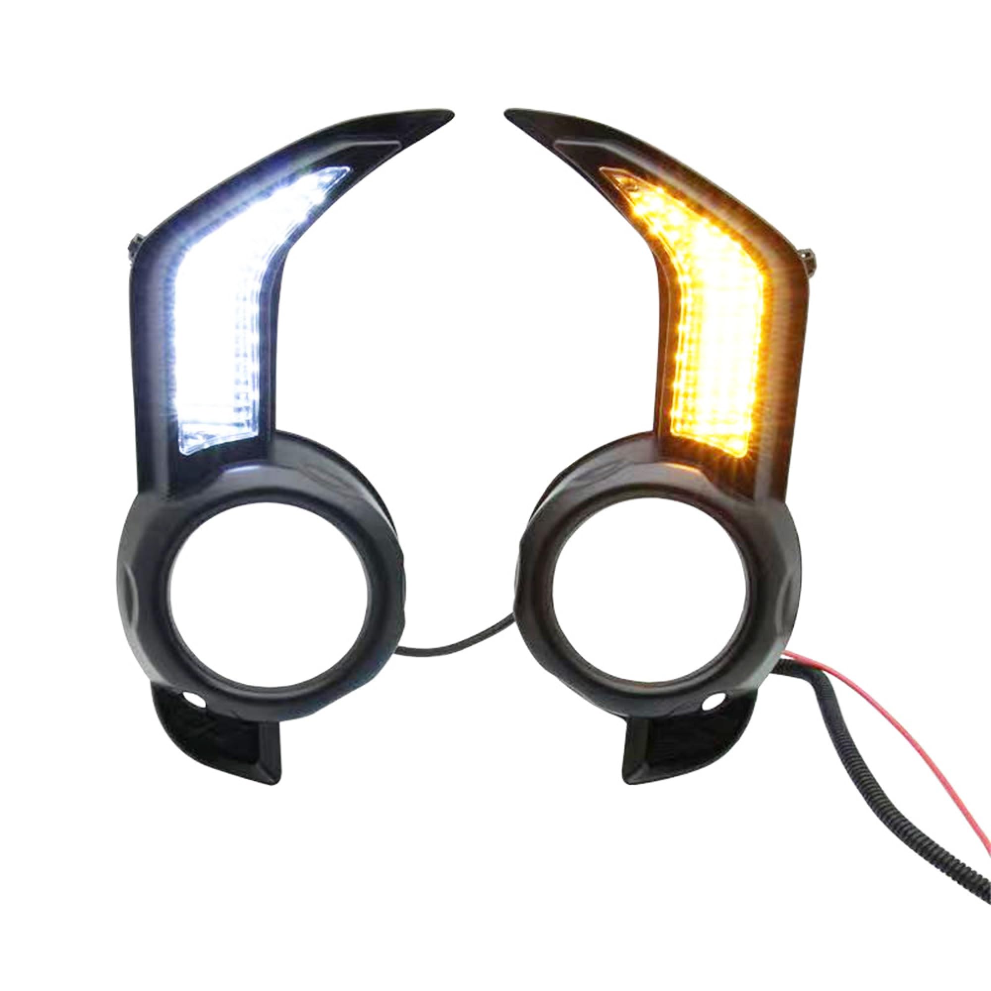 Riloer Fog Light Bezel Set with LED DRL Daytime Running Lights, 3-in-1 Function Fog Lamp Bezel Dynamic Sequential Amber Turn Signal, Compatible with Toyota 4Runner 2013-2021