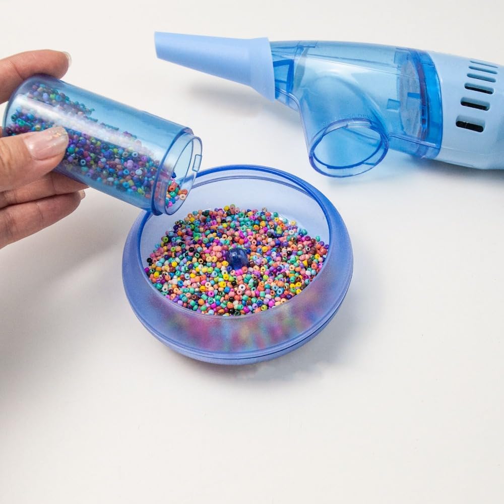 Anu Limen Electric Bead Sucker, Cordless Handheld Bead Suction Machine, Blue Plastic Mini Vacuum for Jewelry Making and Craft Table Debris