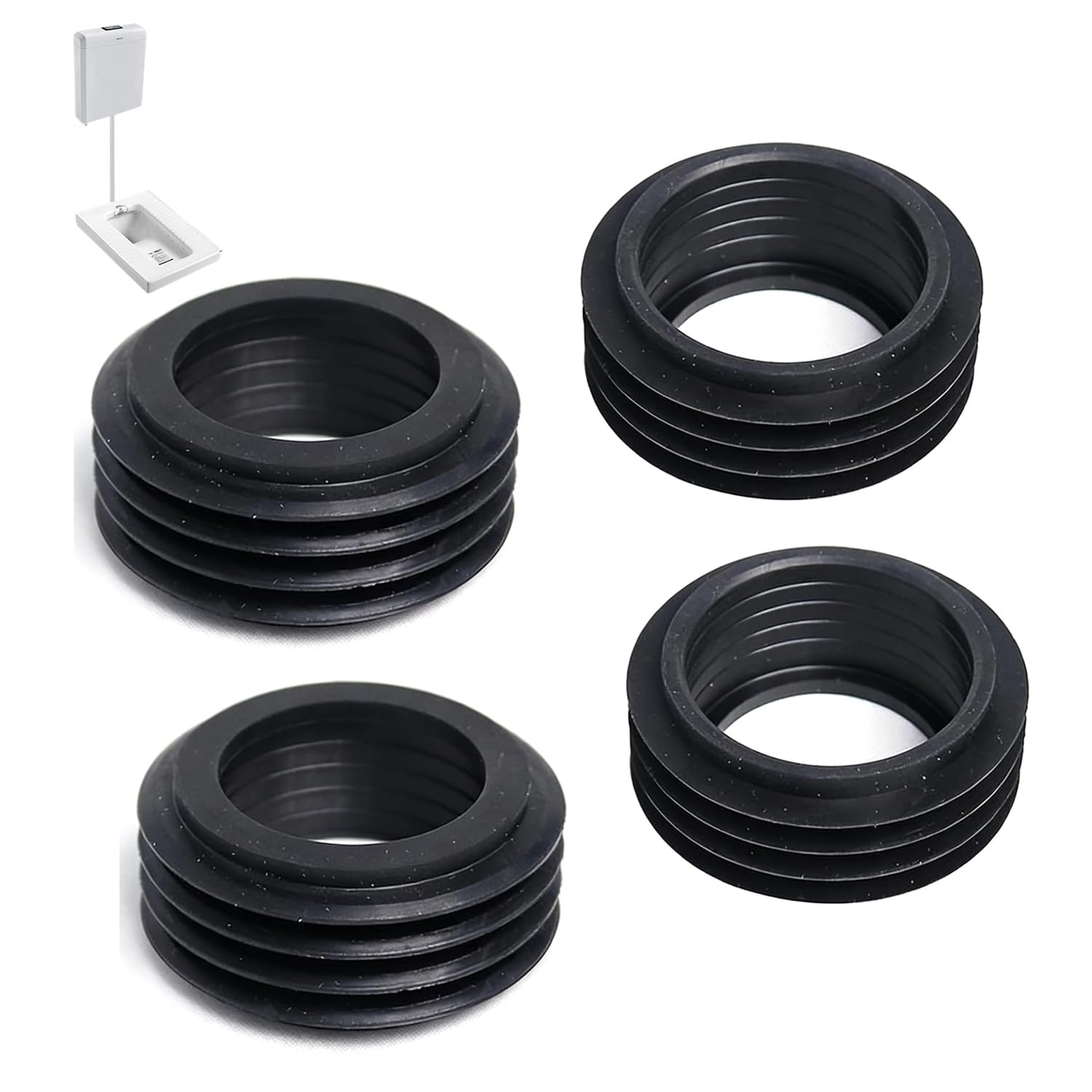 Flush Pipe Connector Rubber Sleeve Seal, Black, 4PCS