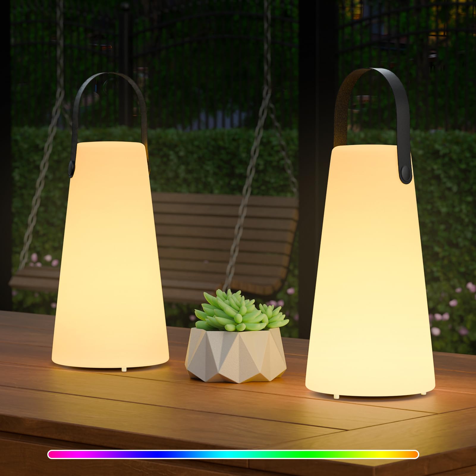 Photo 1 of 2 Pack Outdoor Lamps, NiceBuy Rechargeable Outdoor Lanterns Table Lamp with IP44 Waterproof, Battery Operated Portable Hanging Cordless Outdoor Lamp RGB Colors for Patio Camping Balcony Porch