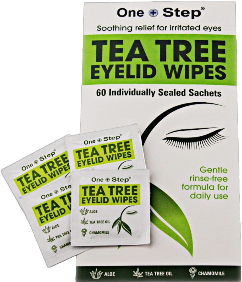 One Step Tea Tree Oil Eyelid Wipes, 60 Sachets, Natural, Aloe