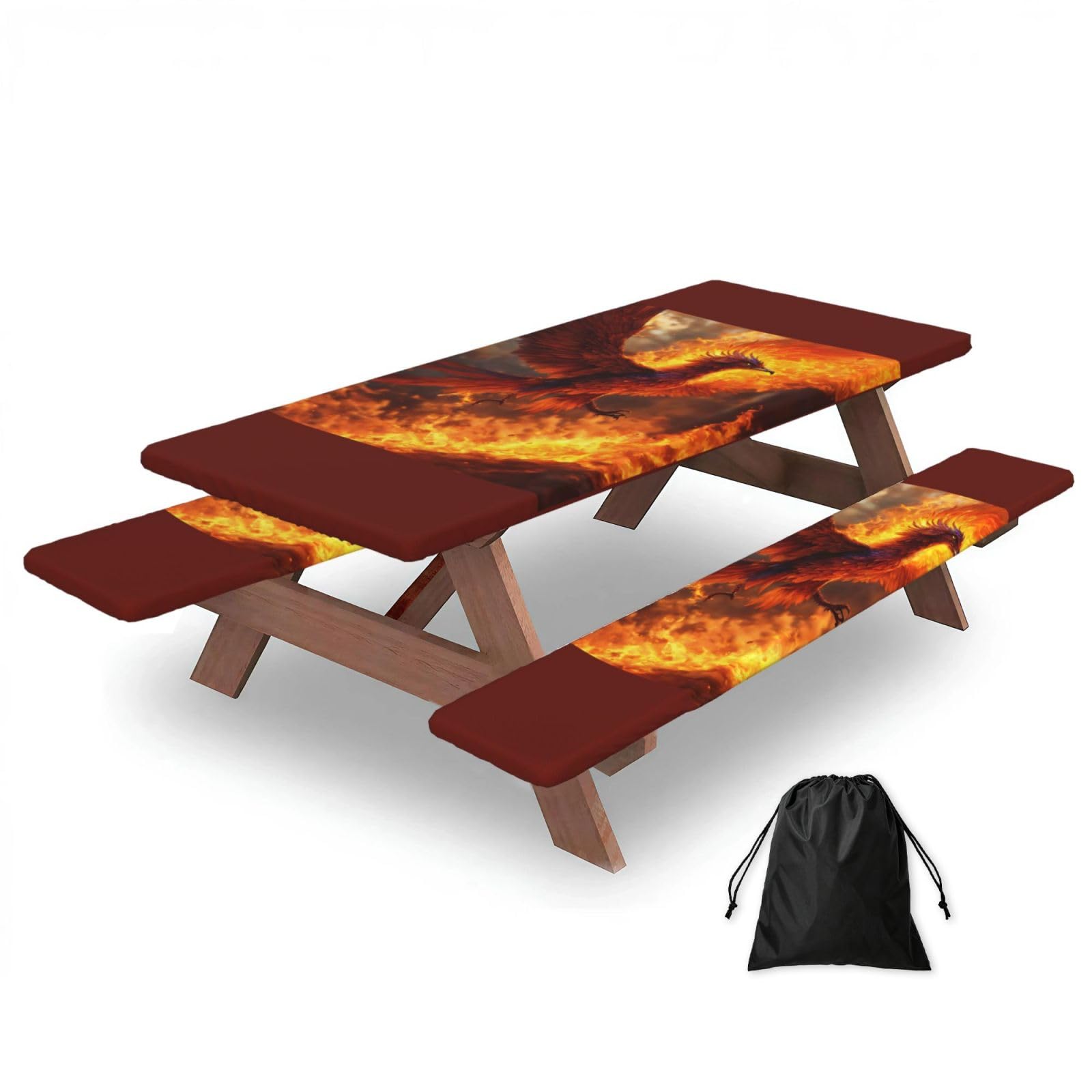 PPHGUT Phoenix Print Picnic Table Bench Cover Set Outdoor Garden Bbq Protector For Family Camping