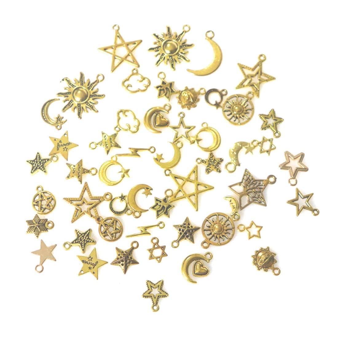 Ciondoli a forma di sole e luna in oro 18 carati, ciondoli