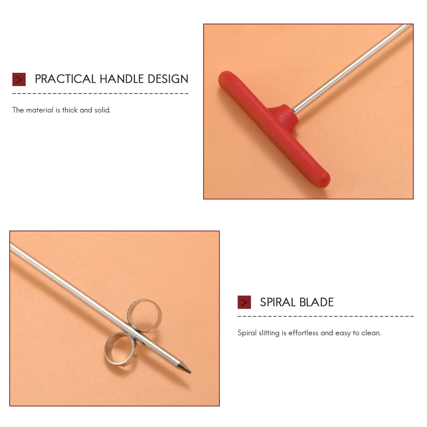 Lizusidtsy New Vegetable Fruit Spiral Twist Knife Stainless Steel Manual Spiral Carving Cutter Kitchen Tray Decoration Vegetable Knife Spiral Carving Tool Red